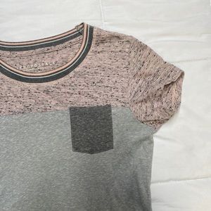 Aeropostale Grey and Light Pink Color Block Tee with Pocket, Size XS